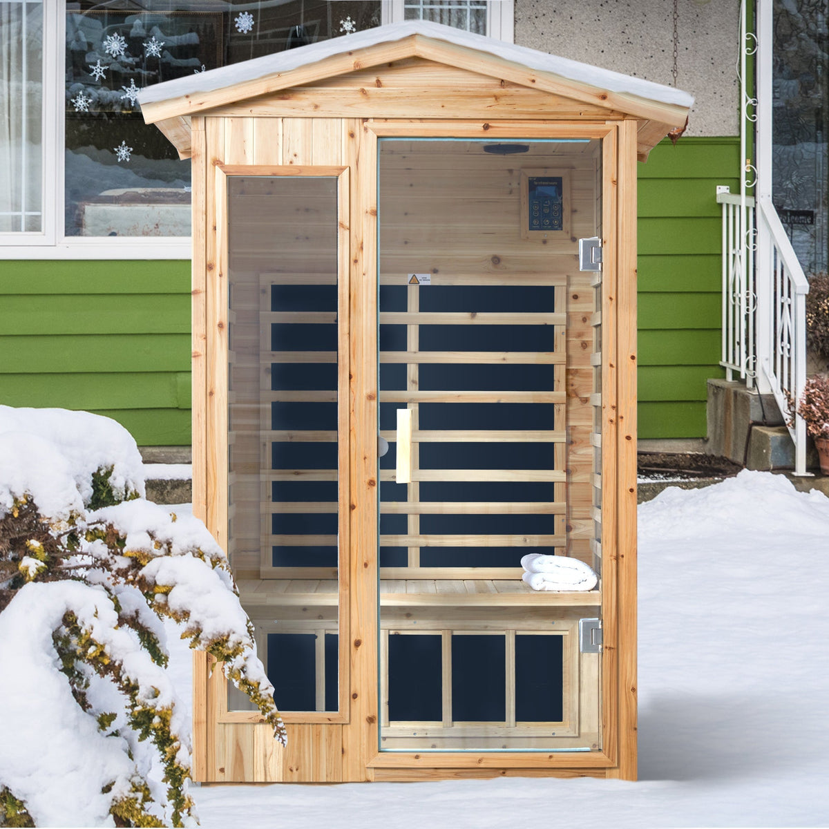 Two Person Far Infrared Sauna Room with Bluetooth and LED Lighting - Natural Old Fir