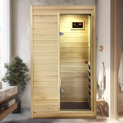 European Aspen Far Infrared Sauna Room with Bluetooth Audio - Natural Finish
