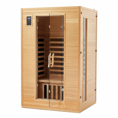 2024 Upgrade 2 Person Sauna, Low EMF 6 Heating Plate Infrared Physical Therapy Wooden Dry Steam Sauna with MP3 Auxiliary Connection, Dual Controls, Iron Shirt Wall Plate, Home Spa Day Use, Gift