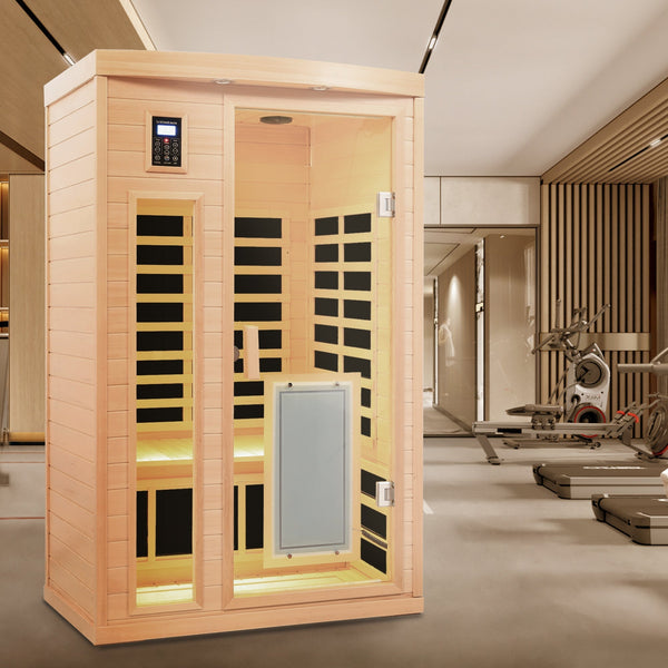 Low EMF Hemlock Wood Two Person Infrared Sauna Room with Touch Control and Glass Door