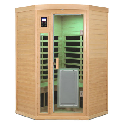 Hemlock Wood Far Infrared Two Person Sauna Room with Low EMF & Bluetooth - Natural Wood