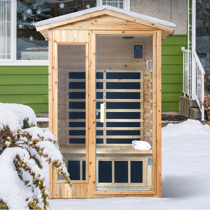 Two Person Far Infrared Sauna Room with Bluetooth and LED Lighting - Natural Old Fir
