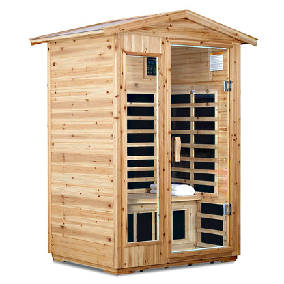 Two Person Far Infrared Sauna Room with Bluetooth and LED Lighting - Natural Old Fir
