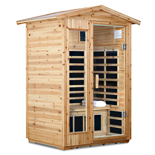 Two Person Far Infrared Sauna Room with Bluetooth and LED Lighting - Natural Old Fir