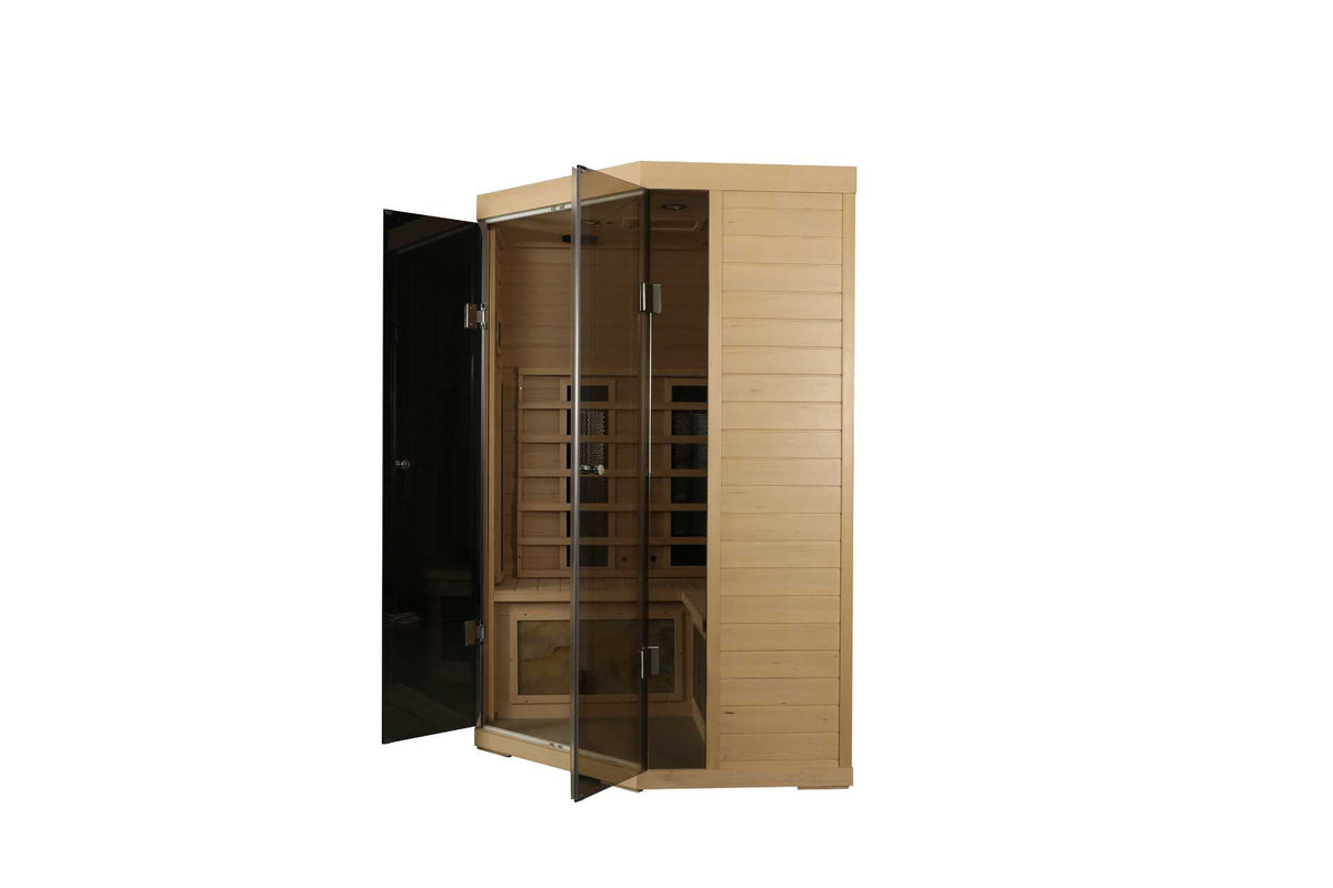 HouseOfZazla 5-Person Hemlock Sauna with Far-Infrared Heating Panels - Natural Wood