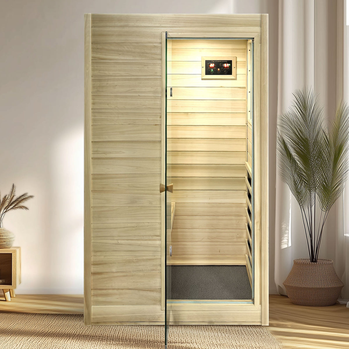European Aspen Far Infrared Sauna Room with Bluetooth Audio - Natural Finish