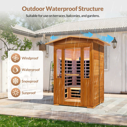 Outdoor Red Cedar Infrared Sauna Room with Bluetooth & Ambient Lighting - Natural