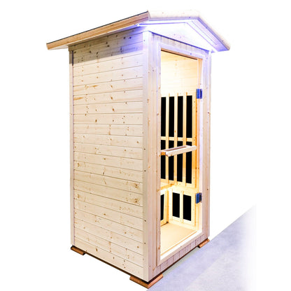 Single Person Spruce Infrared Sauna with Bluetooth Audio - Natural