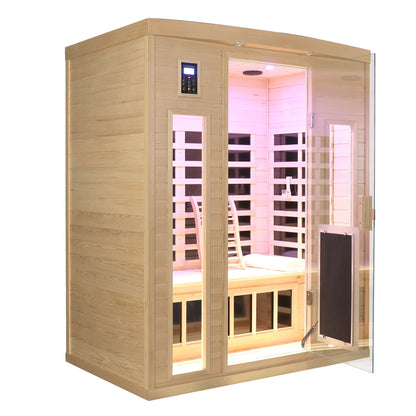 Low EMF Far-Infrared Three Person Sauna Room with Glass Door - Hemlock Wood