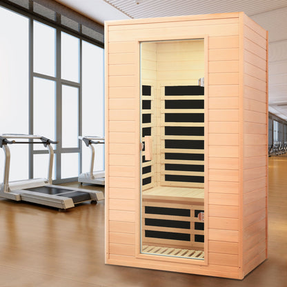 Hemlock Far Infrared Roof Embedded Indoor Sauna Room with LCD Controls - Light Brown