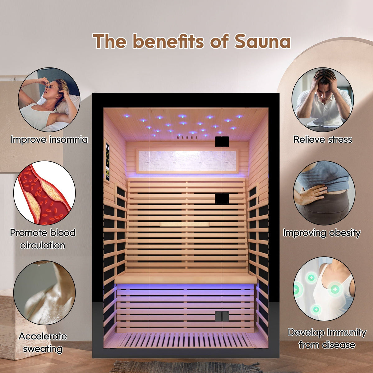 Luxury Double Far Infrared Sauna Room with Epoxy Heating Plates - Black / Natural