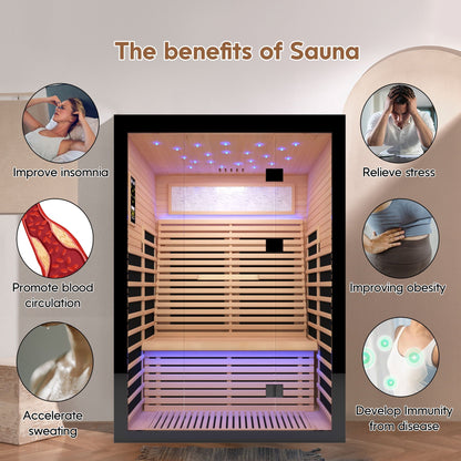 Luxury Double Far Infrared Sauna Room with Epoxy Heating Plates - Black / Natural
