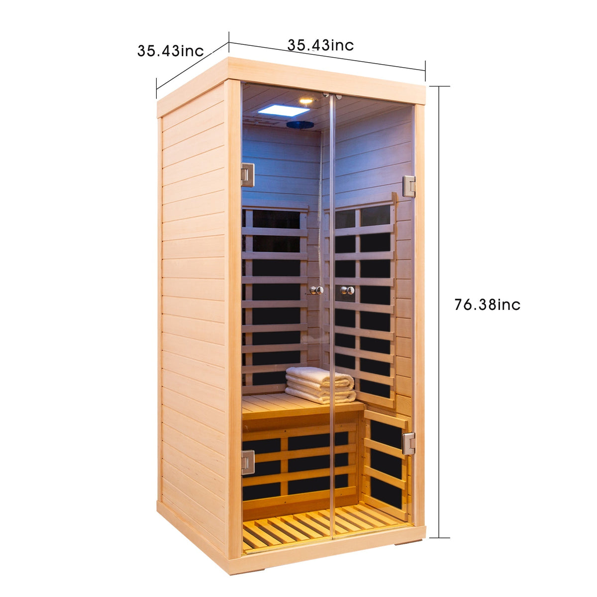 Low EMF Infrared Double Sauna Room with Bluetooth & LED Lighting - Natural Wood