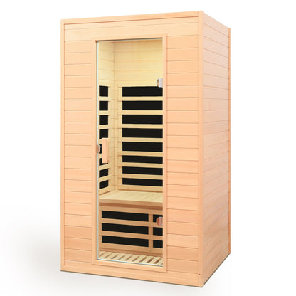 Hemlock Far Infrared Roof Embedded Indoor Sauna Room with LCD Controls - Light Brown