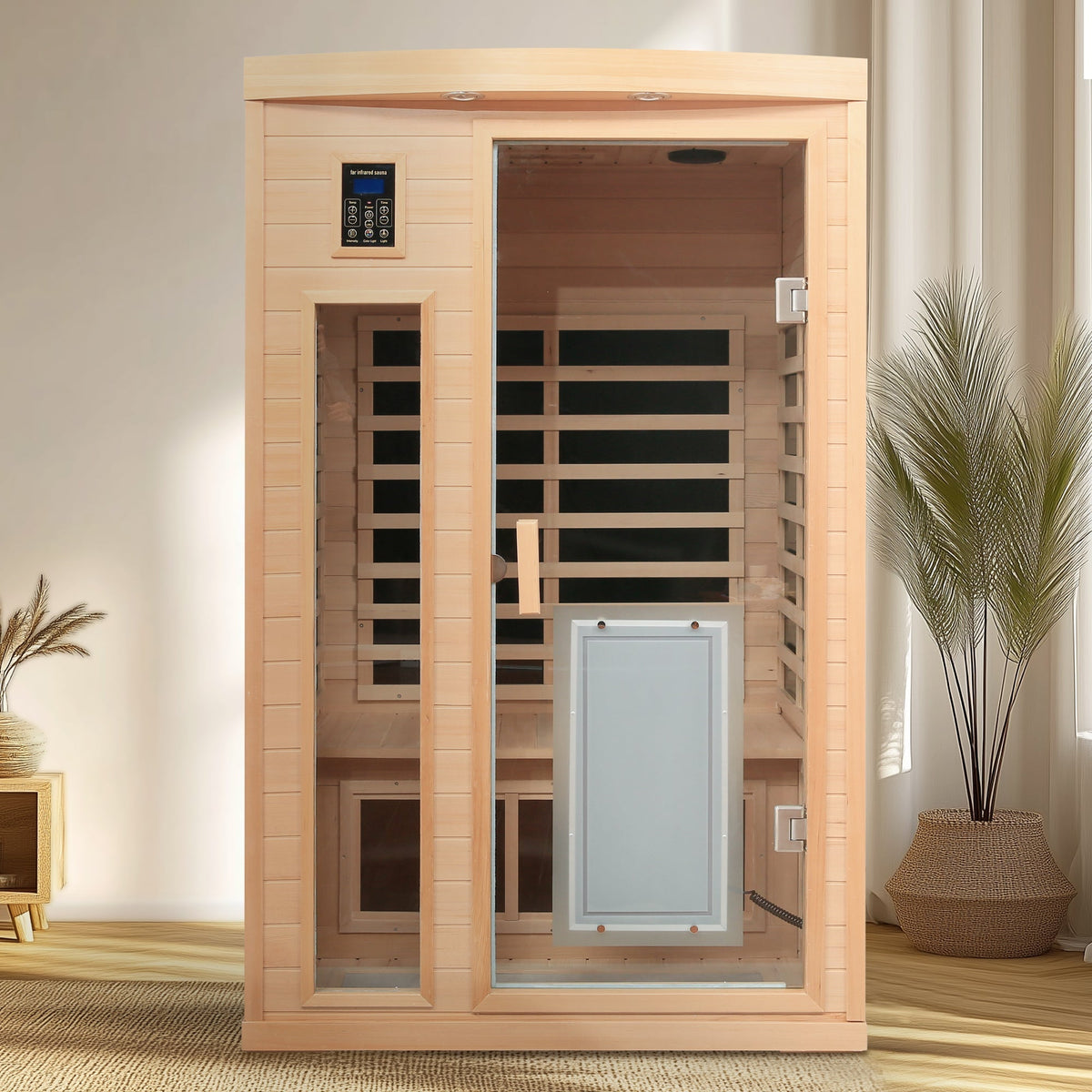 Low EMF Hemlock Wood Two Person Infrared Sauna Room with Touch Control and Glass Door
