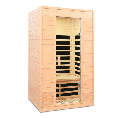 Hemlock Far Infrared Roof Embedded Indoor Sauna Room with LCD Controls - Light Brown