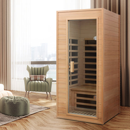 Hemlock Infrared Sauna with Bluetooth & LED Lighting - Natural Wood