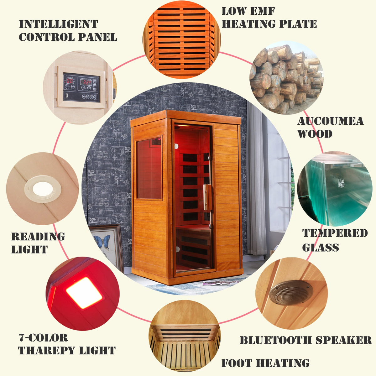 Far Infrared Sauna Room with Low EMF Technology - Solid Wood