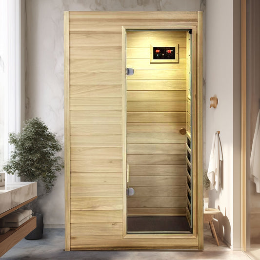Far Infrared Sauna Room with 5 Heating Panels - Wood and Glass