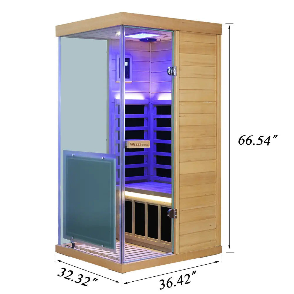 Wizzisauna Mini 1 Person Infrared Sauna 3 Sides Large glass panels