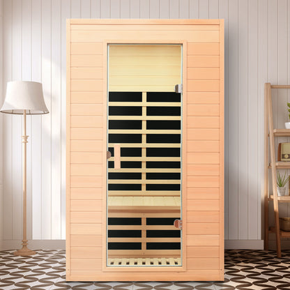 Hemlock Far Infrared Roof Embedded Indoor Sauna Room with LCD Controls - Light Brown