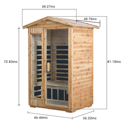 Two Person Far Infrared Sauna Room with Bluetooth and LED Lighting - Natural Old Fir