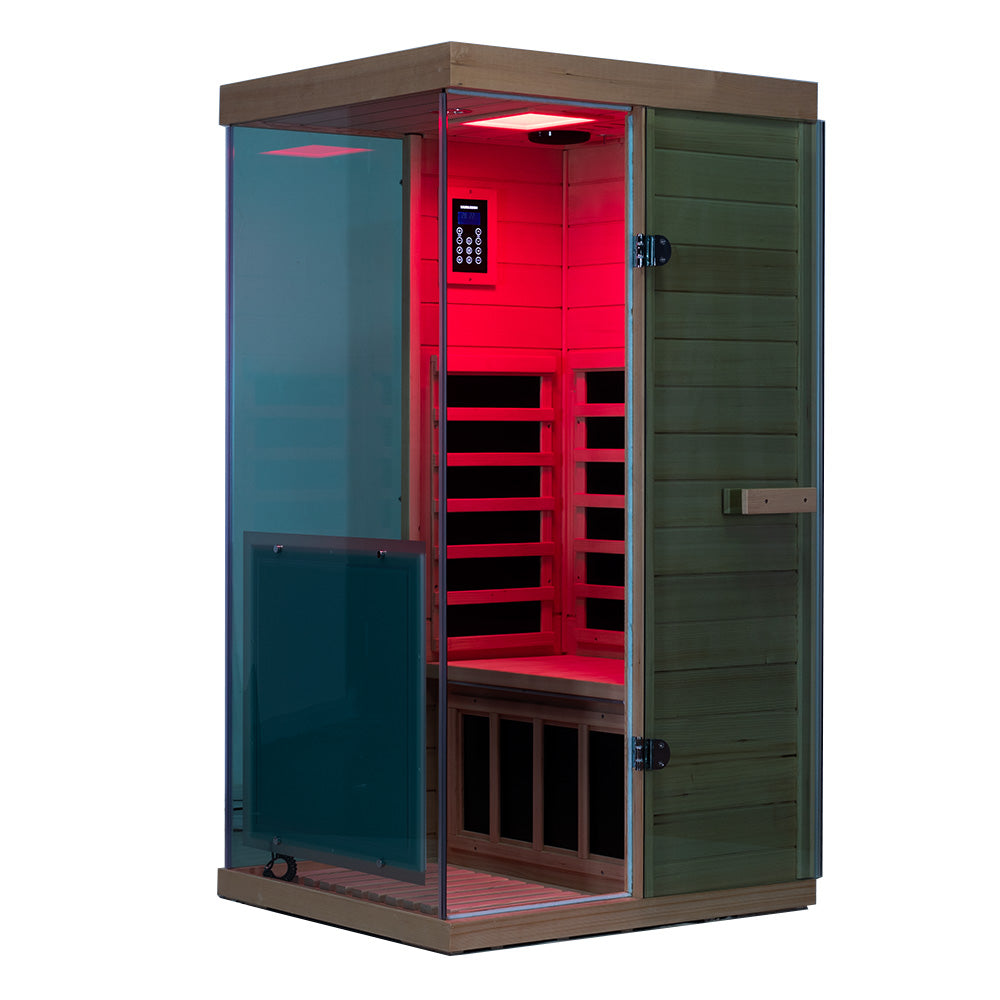 Wizzisauna Mini 1 Person Infrared Sauna 3 Sides Large glass panels
