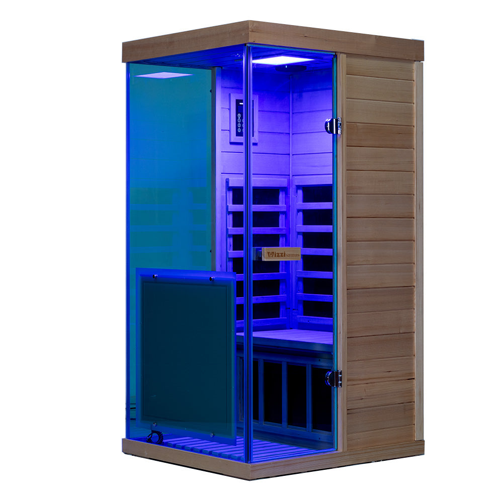 Wizzisauna Mini 1 Person Infrared Sauna 3 Sides Large glass panels