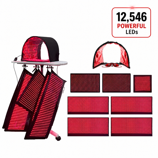 Red Light Pro Devices - Full Body Red Light Therapy System 12,546 LED's in System. Includes 4 Pads 11" X 27", 2 Pads 11' X 16", 1 Face Dome, 1 Chin Pad