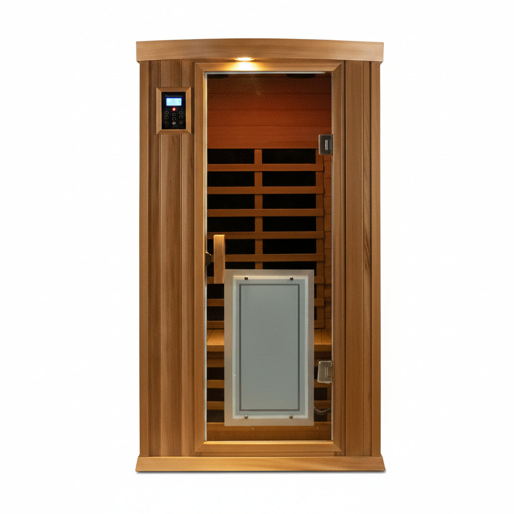 SALUSHEAT -  Sauna Far Infrared Sauna 1 Person plus Low-Emf Natural Red Cedar Indoor Sauna Spa, 1510W Infrared Sauna for Home, 8 Low Electromagnetic Field Heaters, 2 Bluetooth Speakers, 1 LED Reading Lamp