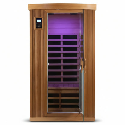 SALUSHEAT -  Sauna Far Infrared Sauna 1 Person plus Low-Emf Natural Red Cedar Indoor Sauna Spa, 1510W Infrared Sauna for Home, 8 Low Electromagnetic Field Heaters, 2 Bluetooth Speakers, 1 LED Reading Lamp