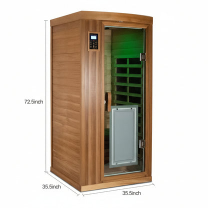 SALUSHEAT -  Sauna Far Infrared Sauna 1 Person plus Low-Emf Natural Red Cedar Indoor Sauna Spa, 1510W Infrared Sauna for Home, 8 Low Electromagnetic Field Heaters, 2 Bluetooth Speakers, 1 LED Reading Lamp