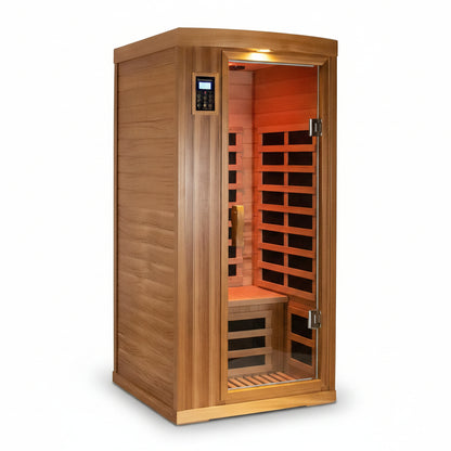 SALUSHEAT -  Sauna Far Infrared Sauna 1 Person plus Low-Emf Natural Red Cedar Indoor Sauna Spa, 1510W Infrared Sauna for Home, 8 Low Electromagnetic Field Heaters, 2 Bluetooth Speakers, 1 LED Reading Lamp