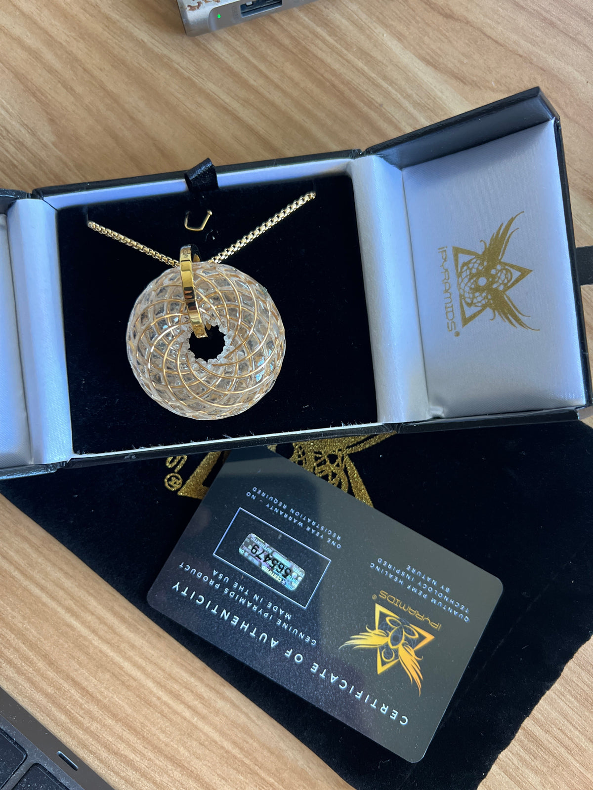 Sacred Ritual Oils - Rainbow Phenakite Pendant with 18K Gold PVD Chain | Rodin Vortex Coil Necklace | iTorus iZ