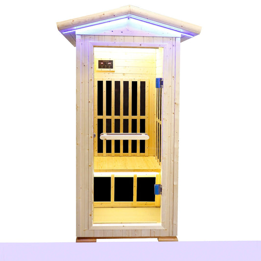 Single Person Spruce Infrared Sauna with Bluetooth Audio - Natural