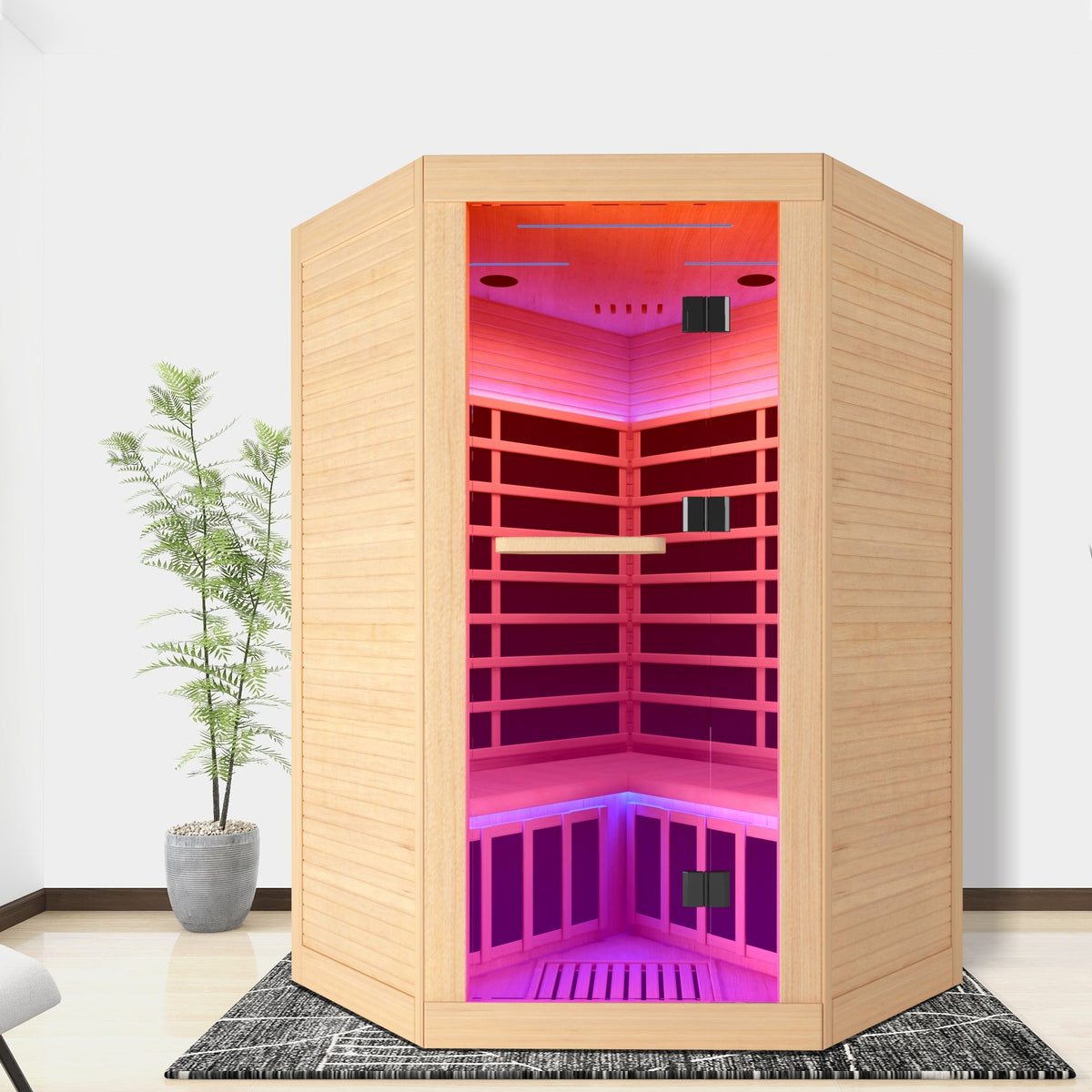 Canadian Hemlock Double Sauna with Bluetooth & LED Lights - Natural/Graphite