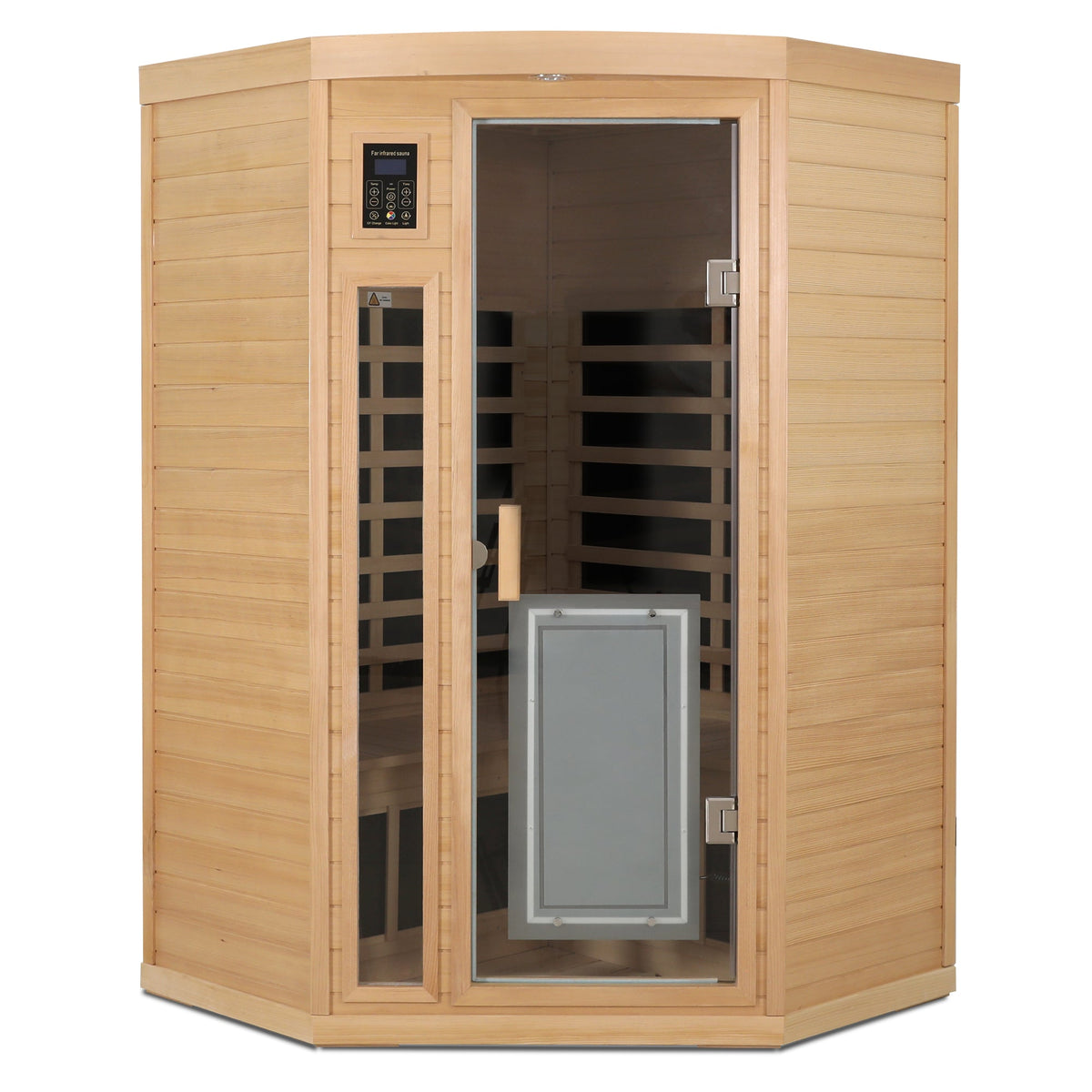 Hemlock Wood Far Infrared Two Person Sauna Room with Low EMF & Bluetooth - Natural Wood