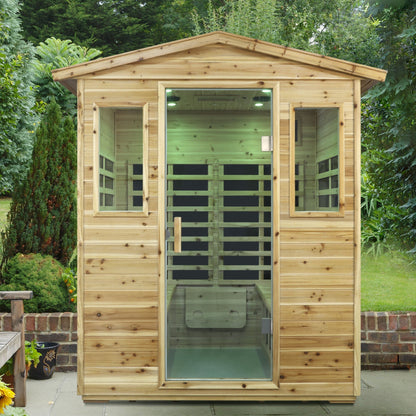 Four Person Far-Infrared Outdoor Sauna Room with Bluetooth and LED - Natural