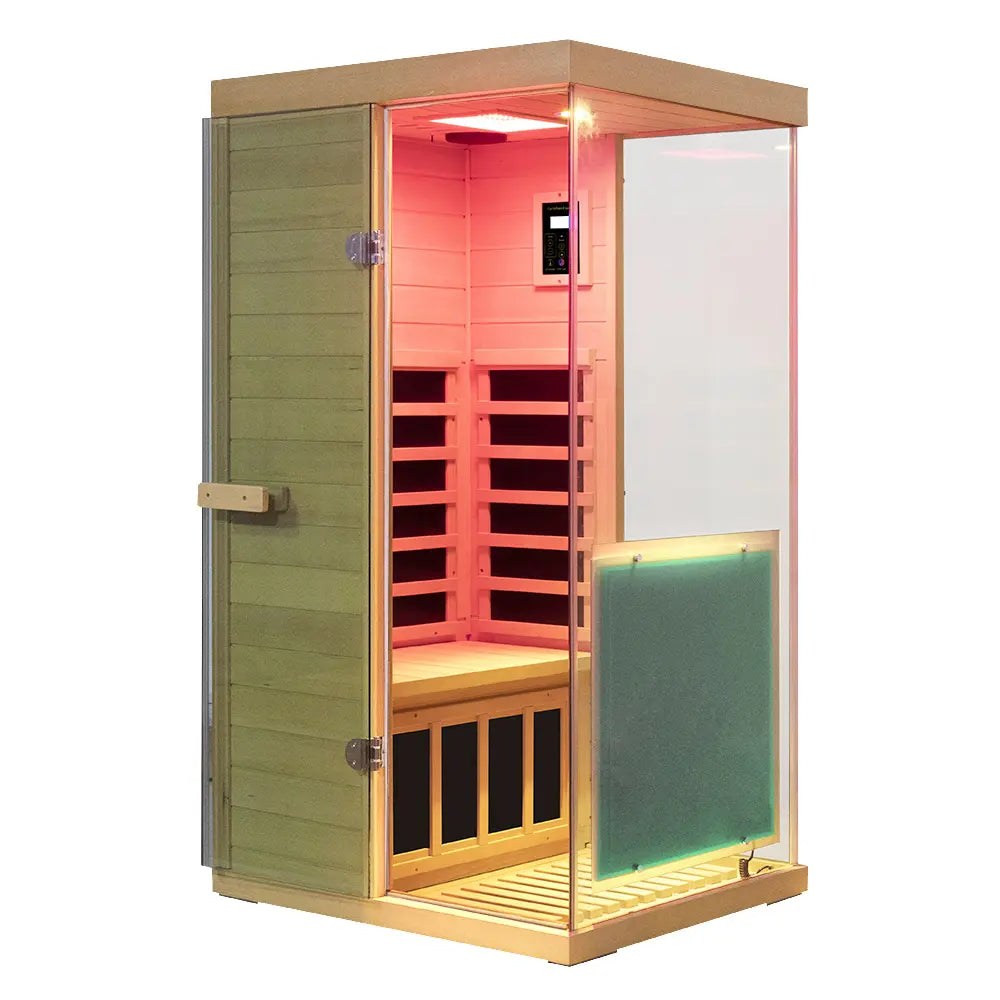 Wizzisauna Mini 1 Person Infrared Sauna 3 Sides Large glass panels