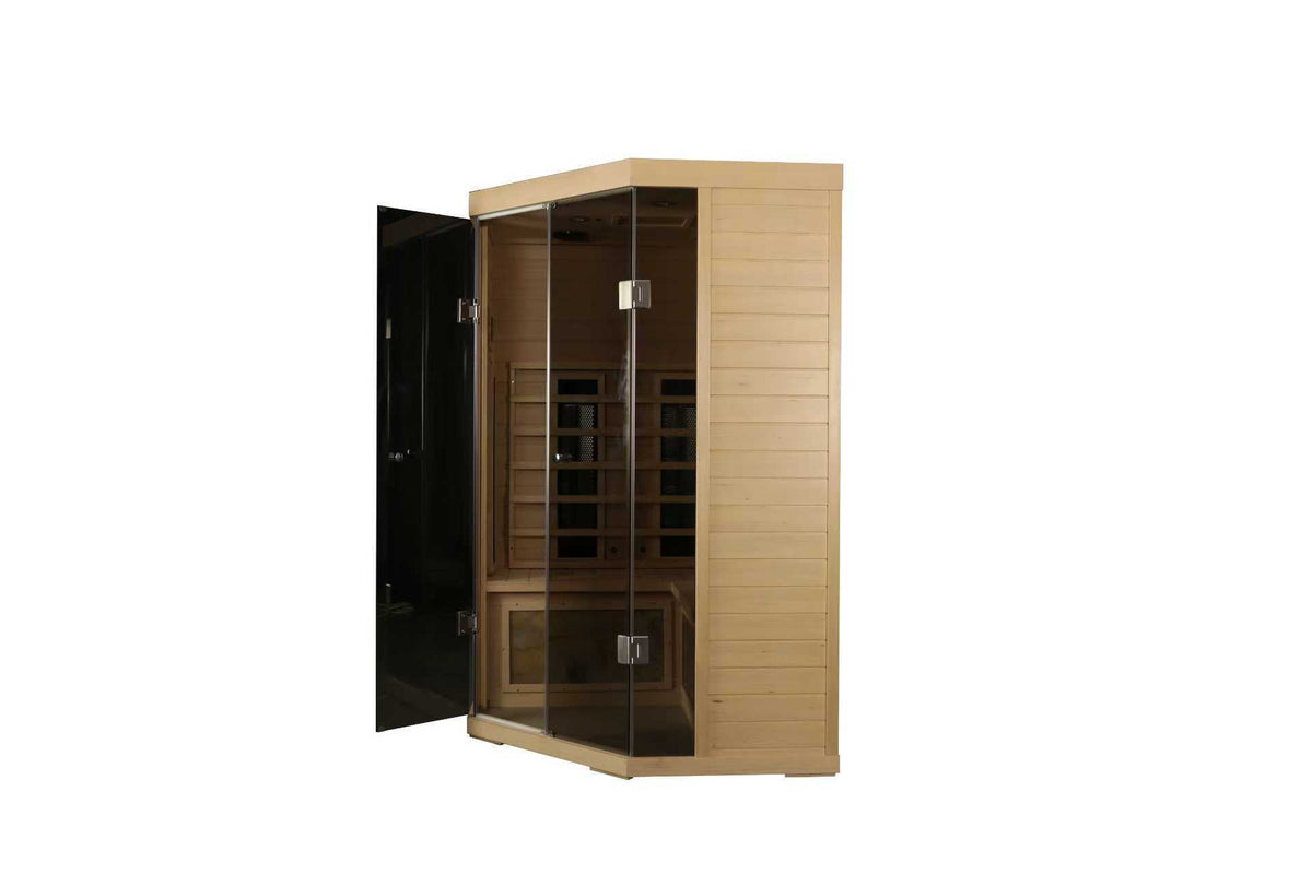 HouseOfZazla 5-Person Hemlock Sauna with Far-Infrared Heating Panels - Natural Wood