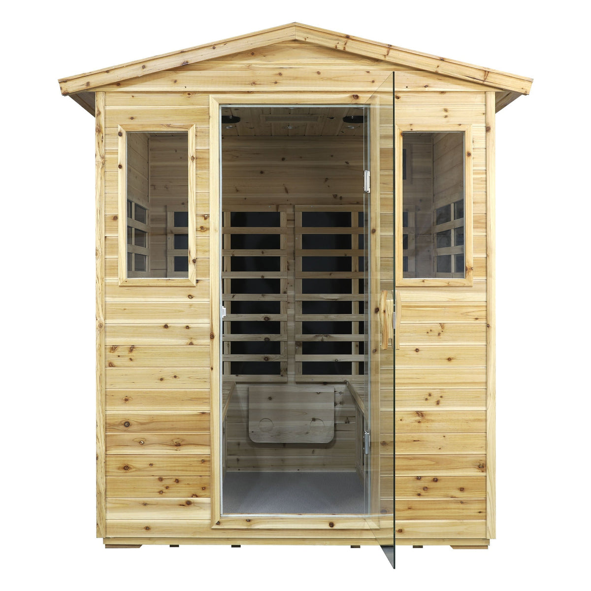 Four Person Far-Infrared Outdoor Sauna Room with Bluetooth and LED - Natural