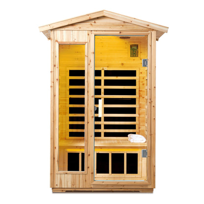 Two Person Far Infrared Sauna Room with Bluetooth and LED Lighting - Natural Old Fir