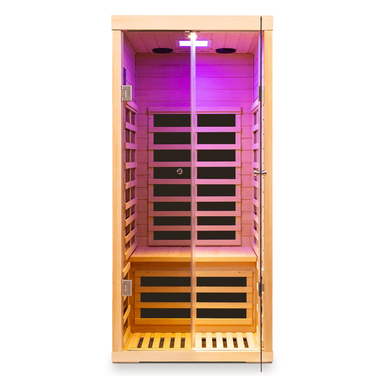 Low EMF Infrared Double Sauna Room with Bluetooth & LED Lighting - Natural Wood