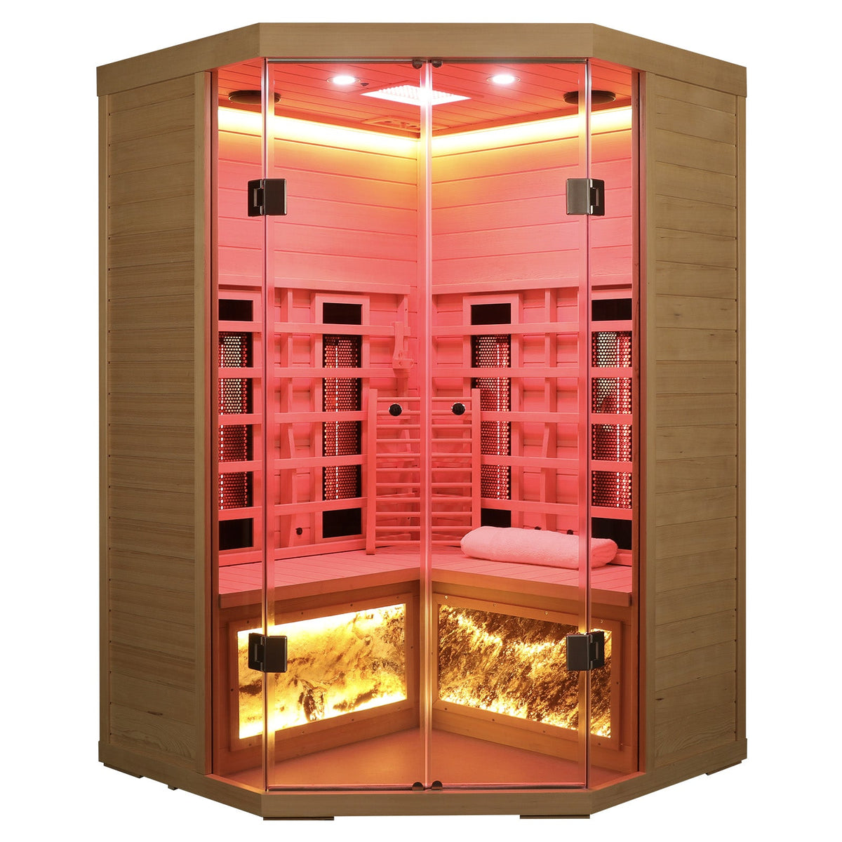 HouseOfZazla 5-Person Hemlock Sauna with Far-Infrared Heating Panels - Natural Wood