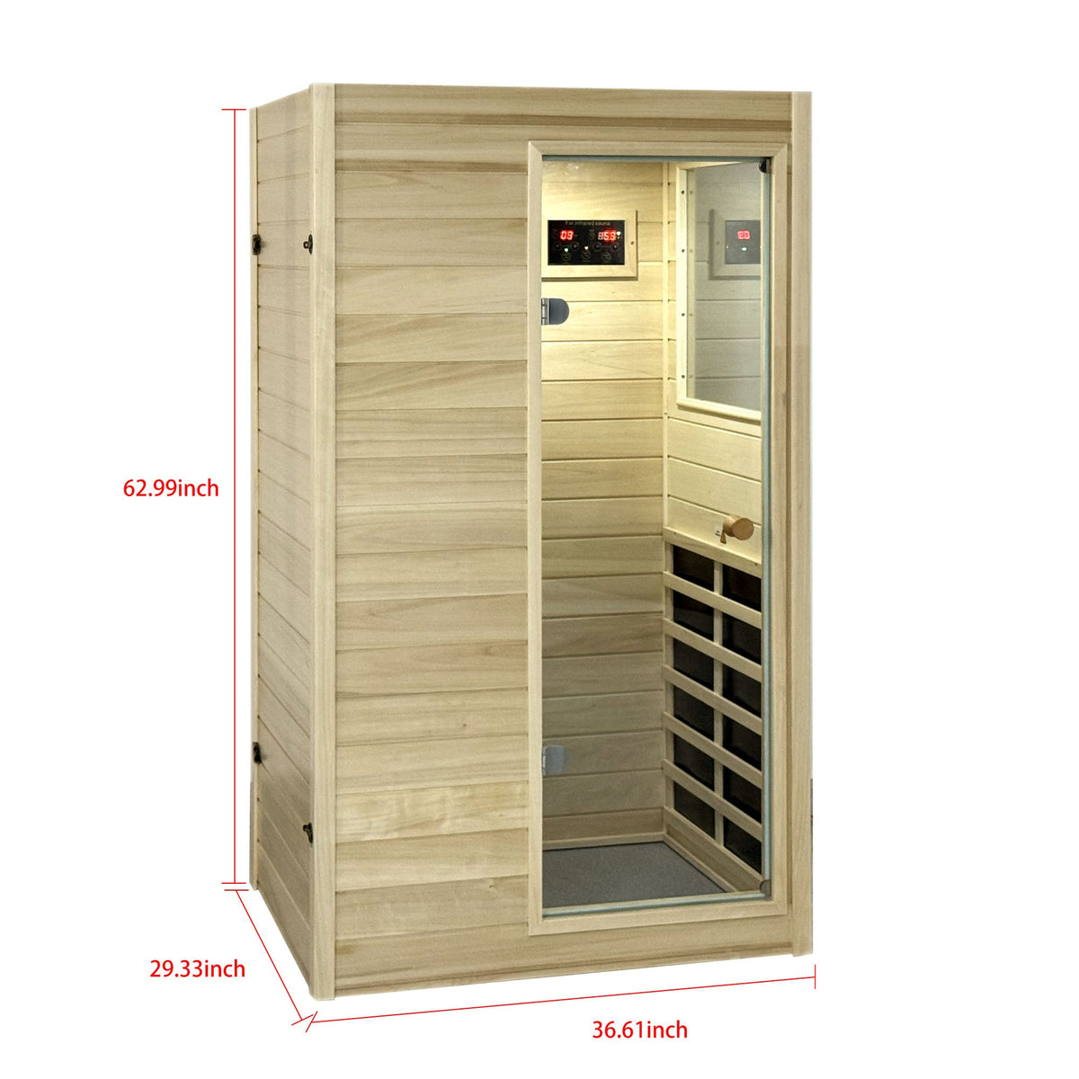 Far Infrared Sauna Room with 5 Heating Panels - Wood and Glass