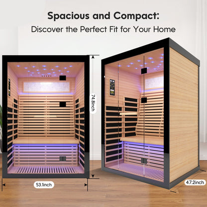 Luxury Double Far Infrared Sauna Room with Epoxy Heating Plates - Black / Natural