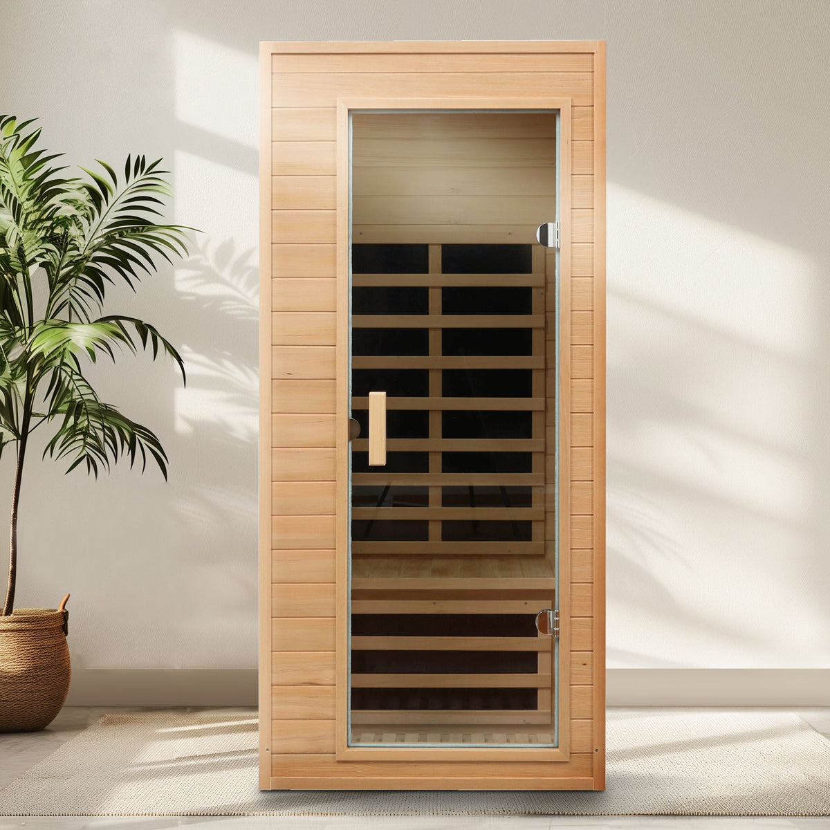 Hemlock Far Infrared Roof Embedded Indoor Sauna Room with LCD Controls - Light Brown