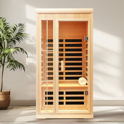 Deluxe One Person Far Infrared Hemlock Sauna Room with LED Lights - Hemlock