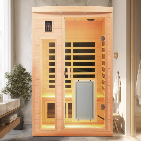 Low EMF Hemlock Wood Two Person Infrared Sauna Room with Touch Control and Glass Door