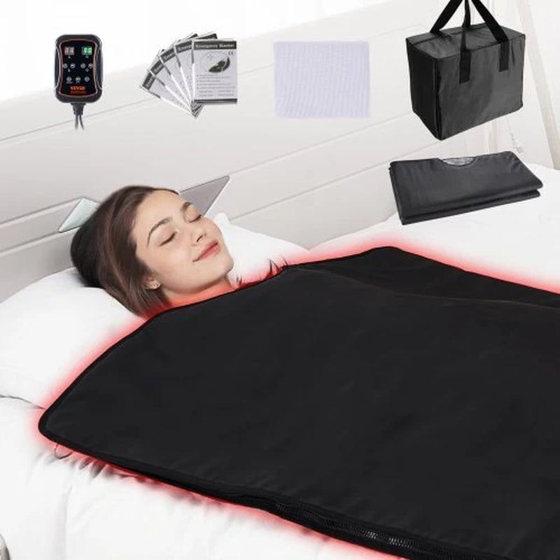 Sauna Blanket for Detoxification, Portable Far Infrared Sauna for Home, PU Sauna Bag W/ Therapy Stones & Carbon Fiber Heating, 1-6 Level Adjustable Temp 95-185¨H, 1-60 Minutes Timer, 75 X 35In